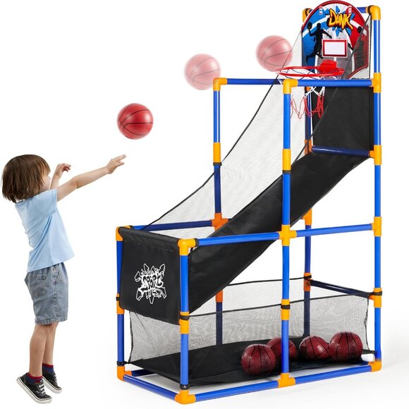 Arcade Basketball Game Set with 4 Balls and Hoop for Kids 3 to 12 Years Old Indo